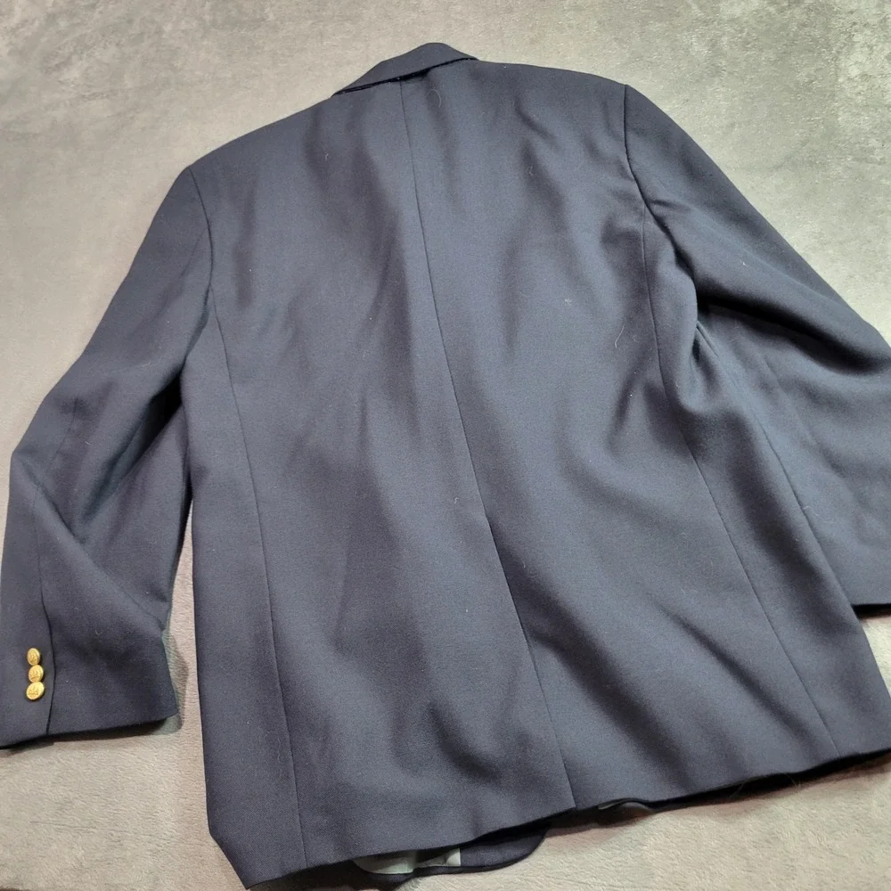 Stafford Mens Navy Blue Blazer Gold Crest Buttons Two Button Sport‎ Coat 44L